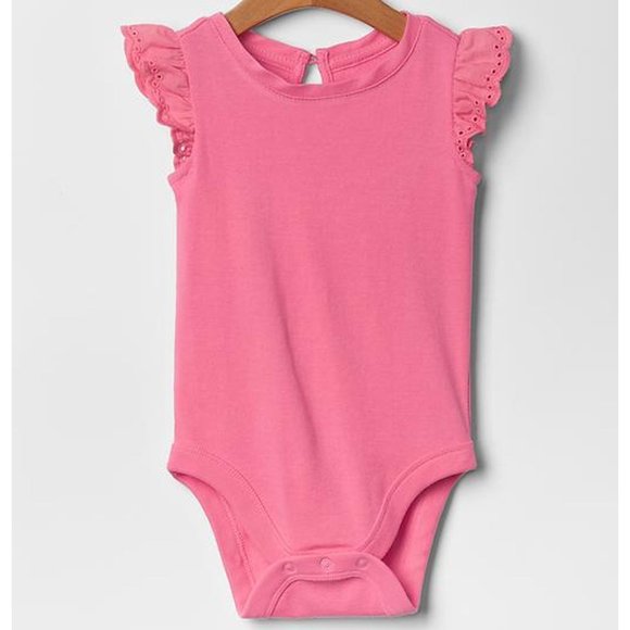 GAP One Pieces 62 Pink Eyelet Flutter Sleeve Bodysuit Baby Gap New